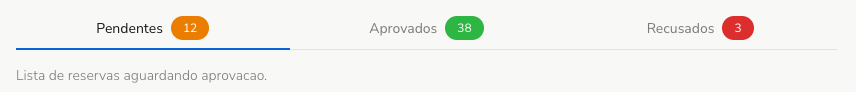 Abas com contadores: pendentes, aprovados e recusados.